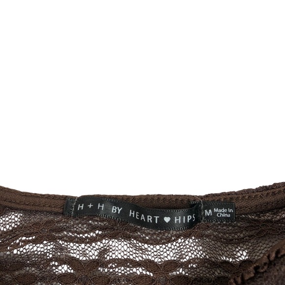 H+H Y2K Lace Peplum Babydoll Top Size M Asymmetrical Ruffle VNeck Fairy Coquette - Picture 8 of 9